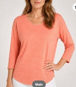 Lands End L Peach White Stripe Top Long Sleeve V Neck Cotton Modal Womens Tee